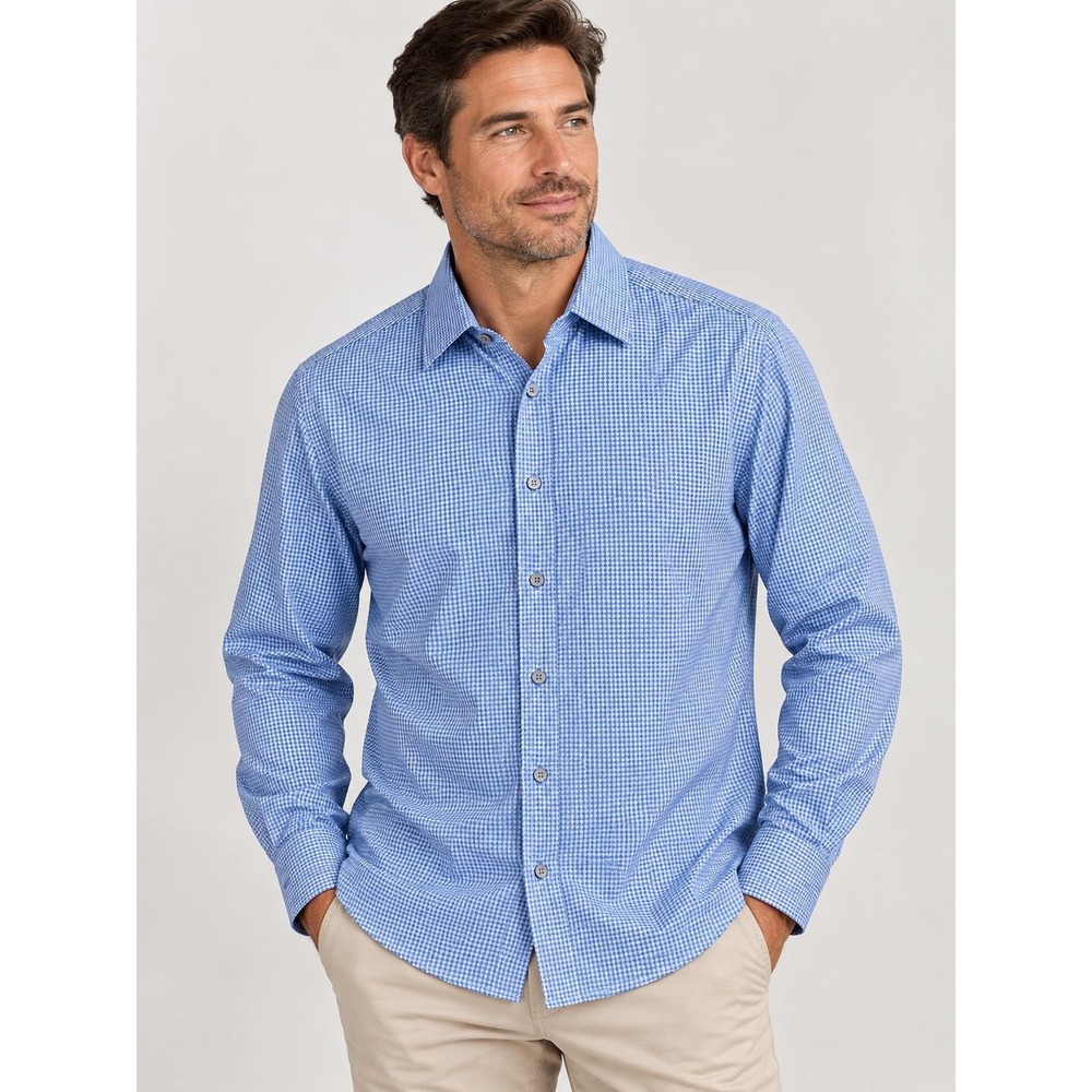 Robert Graham Modern Americana Blue White Geometric Button Down Shirt Mens L